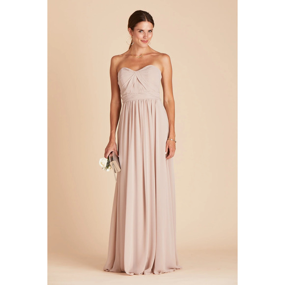 NWT Birdy Grey Grace Convertible Maxi Dress Strapless Slit Chiffon Taupe Small - Picture 5 of 9